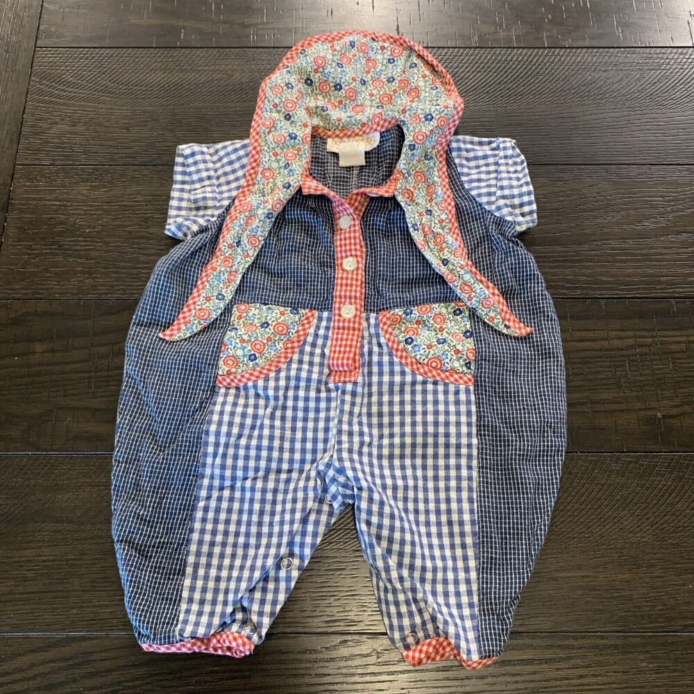 Baby Beluga Newborn 0/6 Months Romper Vintage Floral Gingham Cotton Jumpsuit